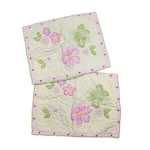 POTTERY BARN KIDS STANDARD COTTON PILLOW SHAM – WHITE QUILTED FLORAL – SET OF 2